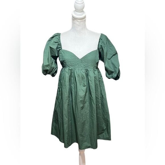 HYACINTH HOUSE Emerald Puff Sleeve Sasha Mini Dress Small - Picture 2 of 5